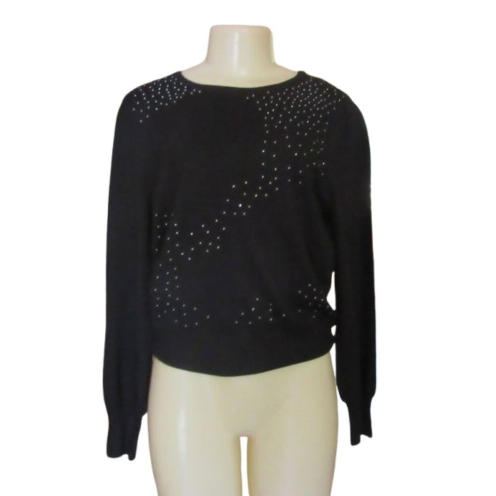 Joseph Black Long Sleeve Sequin Rayon Blend Sweater M